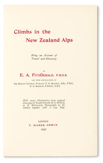 FITZGERALD, EDWARD ARTHUR.  Climbs in the New Zealand Alps.  1896.  De Luxe Issue.